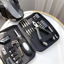 Conjunto de 27 peças de ferramentas manuais para reparo de máquinas, incluindo caixa de lata, relógio de carro, ferramentas digitais, chaves de fenda, alicates e muito mais.