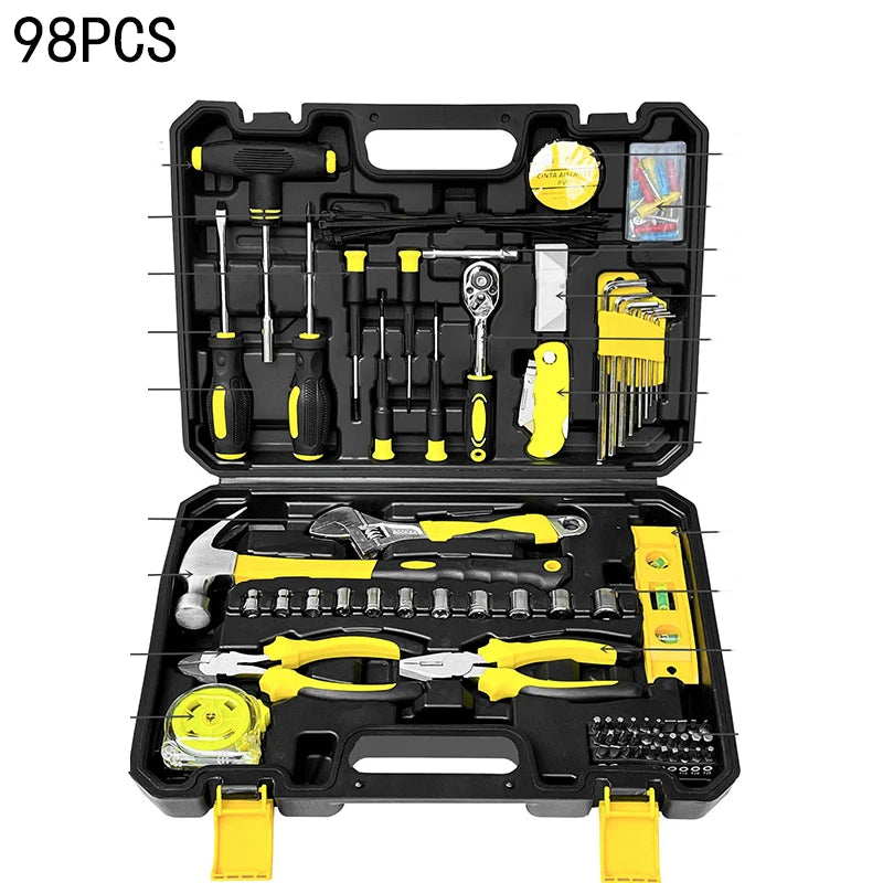 Novo conjunto de ferramentas manuais, conjunto de ferramentas combinadas, multifuncional, para uso doméstico, caixa de ferramentas manual para marcenaria, conjunto de ferramentas para reparos manuais.