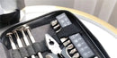 Conjunto de 27 peças de ferramentas manuais para reparo de máquinas, incluindo caixa de lata, relógio de carro, ferramentas digitais, chaves de fenda, alicates e muito mais.
