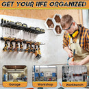 Suporte de parede para ferramentas elétricas, resistente, com painel perfurado, para armazenamento de ferramentas, furadeiras e chaves de fenda, ideal para oficinas e garagens.