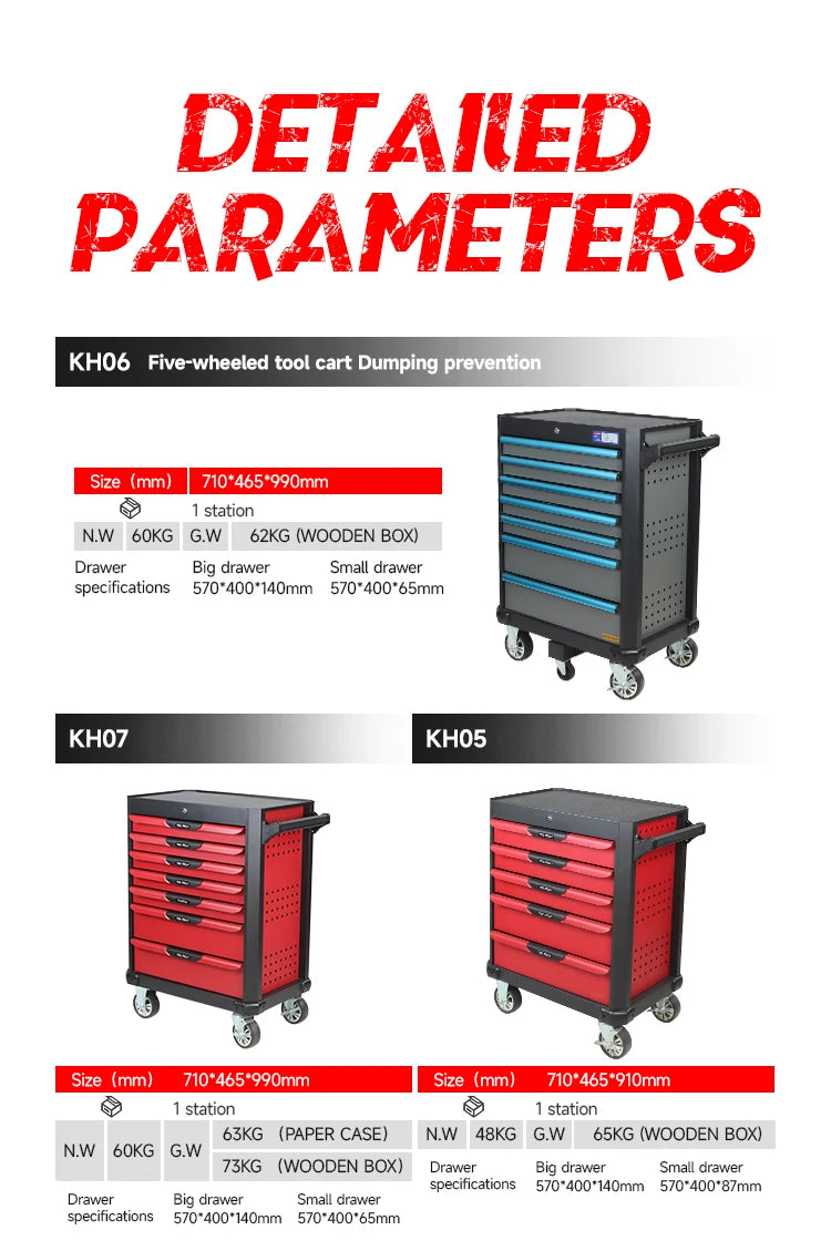 Carrinho de ferramentas com gavetas, armário e rodinhas para mecânico.