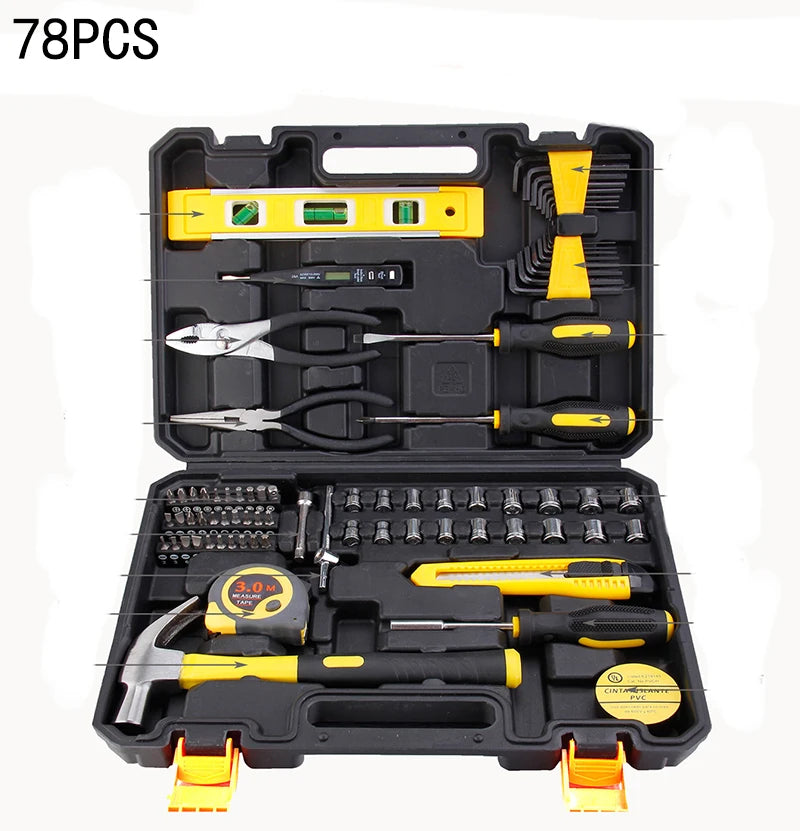 Novo conjunto de ferramentas manuais, conjunto de ferramentas combinadas, multifuncional, para uso doméstico, caixa de ferramentas manual para marcenaria, conjunto de ferramentas para reparos manuais.