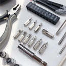 Conjunto de 27 peças de ferramentas manuais para reparo de máquinas, incluindo caixa de lata, relógio de carro, ferramentas digitais, chaves de fenda, alicates e muito mais.