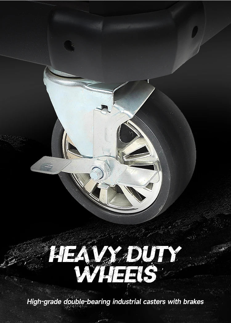 Carrinho de ferramentas com gavetas, armário e rodinhas para mecânico.