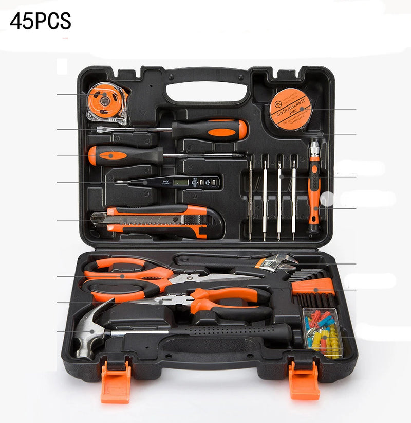 Novo conjunto de ferramentas manuais, conjunto de ferramentas combinadas, multifuncional, para uso doméstico, caixa de ferramentas manual para marcenaria, conjunto de ferramentas para reparos manuais.
