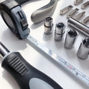 Conjunto de 27 peças de ferramentas manuais para reparo de máquinas, incluindo caixa de lata, relógio de carro, ferramentas digitais, chaves de fenda, alicates e muito mais.