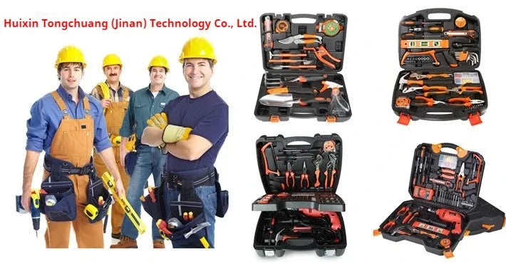 Conjunto de ferramentas combinadas: alicate, martelo, pinça, caixa de ferramentas manual para uso doméstico, kit básico para reparos e manutenção.