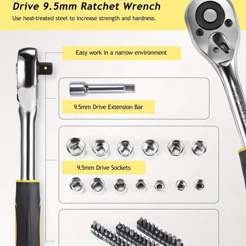 Conjunto de ferramentas Acmount com 108 peças para uso doméstico, ideal para reparos e manutenção.