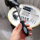 Conjunto de 27 peças de ferramentas manuais para reparo de máquinas, incluindo caixa de lata, relógio de carro, ferramentas digitais, chaves de fenda, alicates e muito mais.