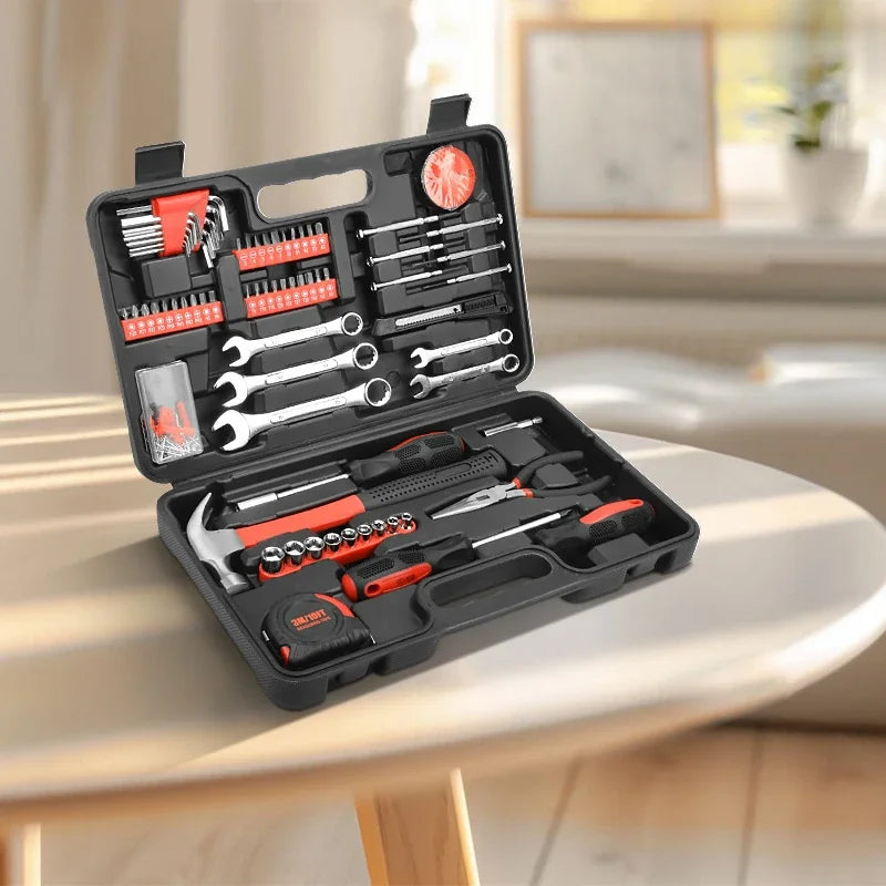 Conjunto de ferramentas multifuncionais para manutenção doméstica, ferramentas portáteis para veículos, martelo profissional, alicate, chave inglesa e ferramentas manuais.
