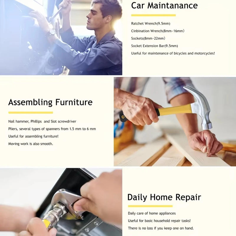 Conjunto de ferramentas Acmount com 108 peças para uso doméstico, ideal para reparos e manutenção.