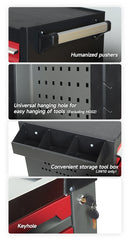 Carrinho de ferramentas com gavetas, armário e rodinhas para mecânico.