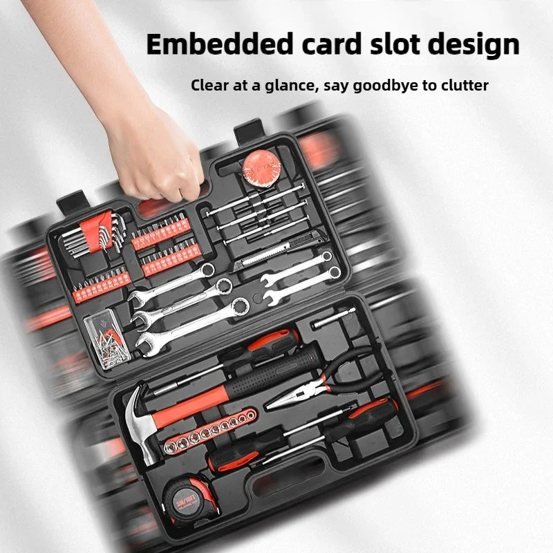 Conjunto de ferramentas multifuncionais para manutenção doméstica, ferramentas portáteis para veículos, martelo profissional, alicate, chave inglesa e ferramentas manuais.