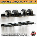 Suporte de parede para ferramentas elétricas, resistente, com painel perfurado, para armazenamento de ferramentas, furadeiras e chaves de fenda, ideal para oficinas e garagens.