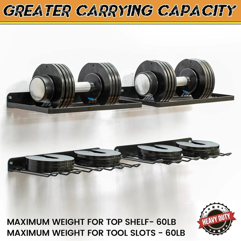 Suporte de parede para ferramentas elétricas, resistente, com painel perfurado, para armazenamento de ferramentas, furadeiras e chaves de fenda, ideal para oficinas e garagens.