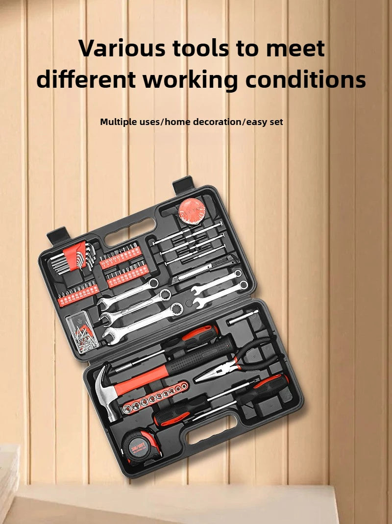 Conjunto de ferramentas multifuncionais para manutenção doméstica, ferramentas portáteis para veículos, martelo profissional, alicate, chave inglesa e ferramentas manuais.