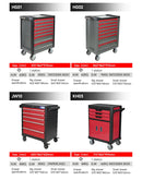Carrinho de ferramentas com gavetas, armário e rodinhas para mecânico.